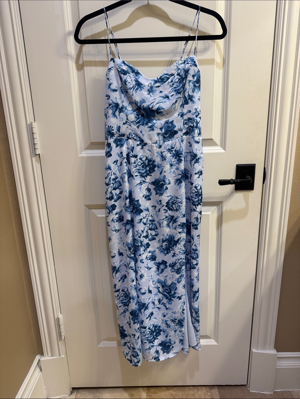 Abercrombie & Fitch White Midi Slip Dress with Blue Floral Print